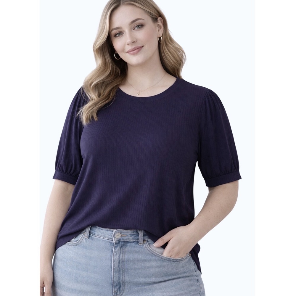 Philosophy Woman Puff Sleeve Top Women 1X Black Ribbed‎ Crew Neck Capsule